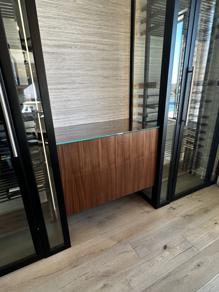 walnut cantilevered cabinet