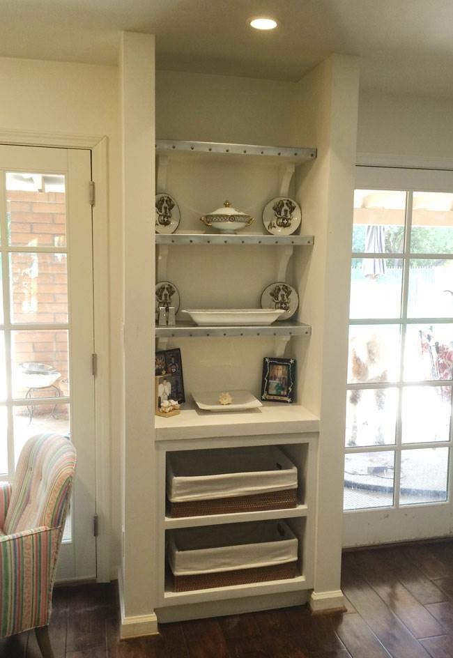zinc shelves in shelf nook
